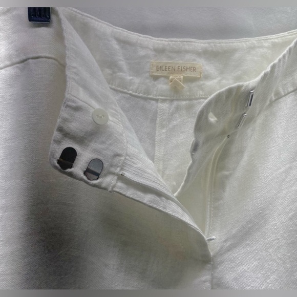 Eileen Fisher 100% LINEN Crops Straight Leg White Crop XS S Roll Tab Legs - Picture 4 of 6